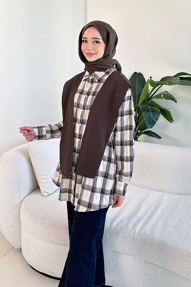 Garnili Fular Detaylı Gömlek - Bej - 5