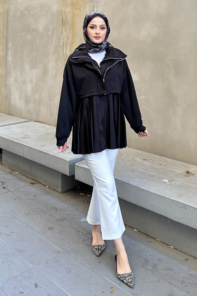 Garnili Scuba Trençkot - Siyah - HENZA (1)