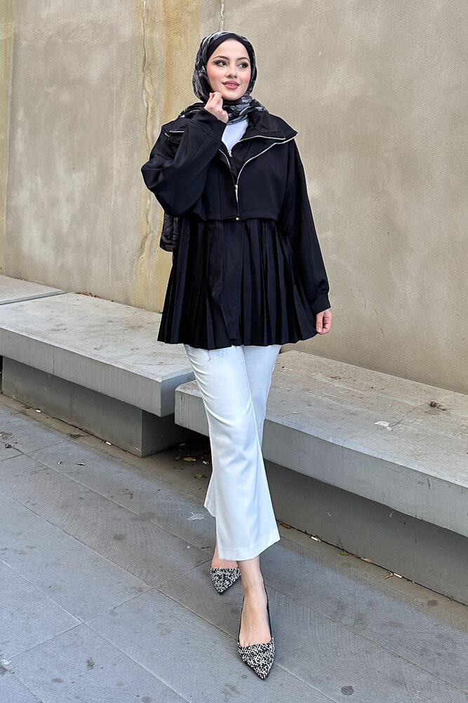 Garnili Scuba Trençkot - Siyah - HENZA (3)