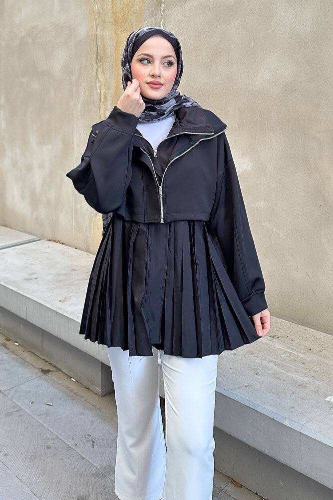 Garnili Scuba Trençkot - Siyah - HENZA (4)