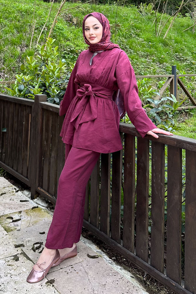 Geniş Kol Modal Takım - Bordo - 4