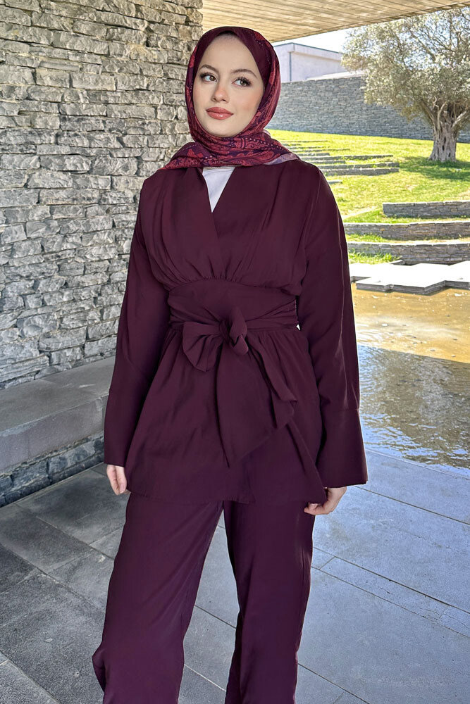Geniş Kol Modal Takım - Bordo - 2