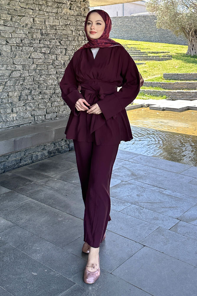 Geniş Kol Modal Takım - Bordo - 3
