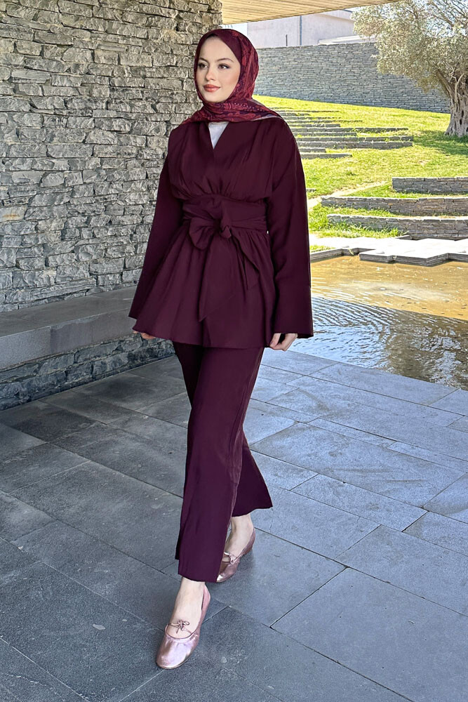 Geniş Kol Modal Takım - Bordo - 6