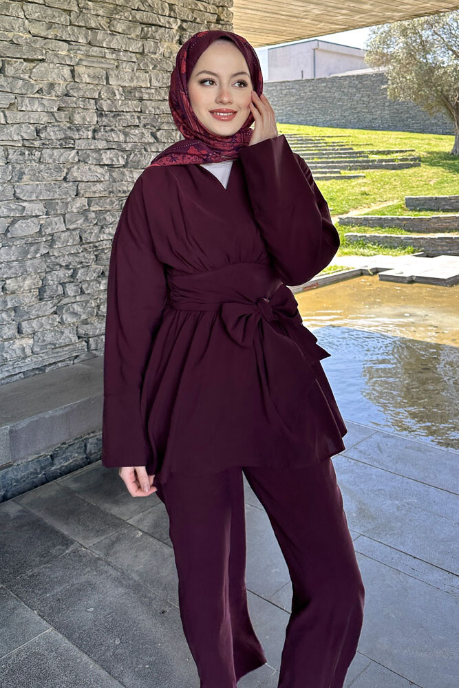 Geniş Kol Modal Takım - Bordo - 4