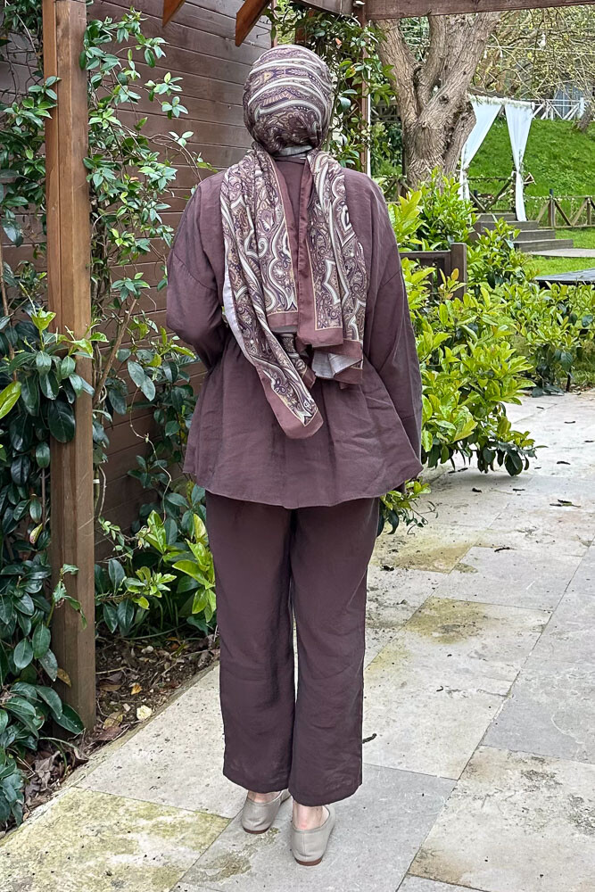 Geniş Kol Modal Takım - Kahverengi - 8