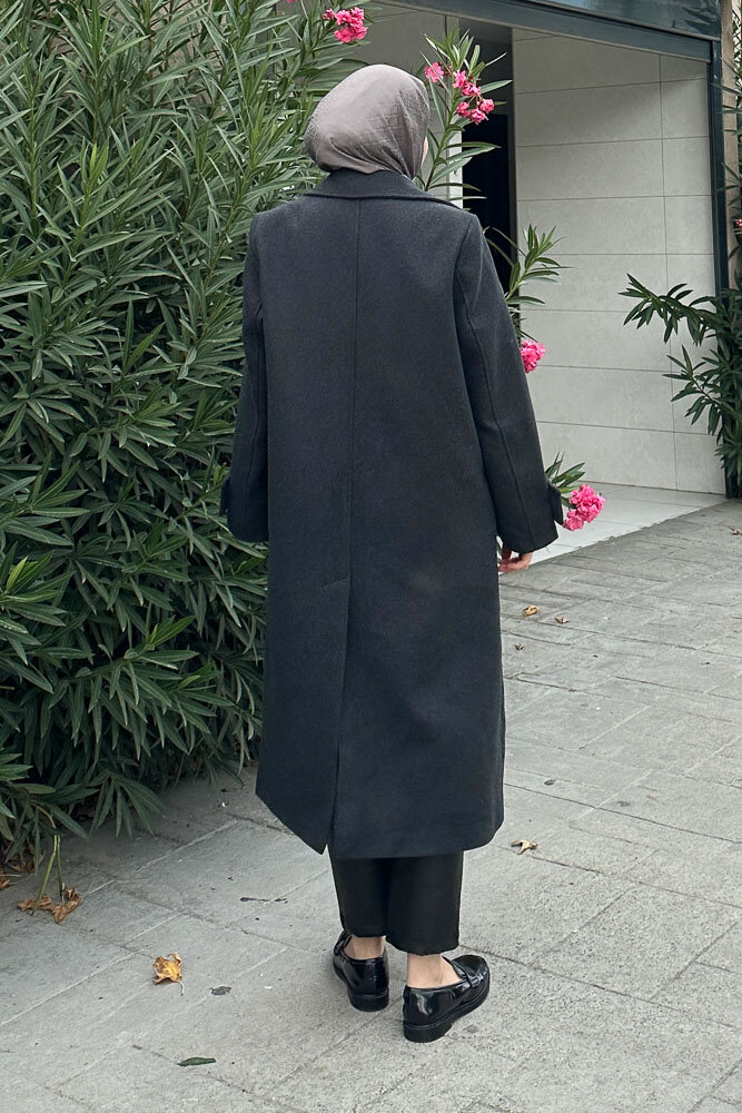 Geniş Manşetli Kaşe Kaban - Antrasit - HENZA (5)