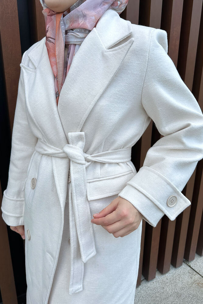 Geniş Manşetli Kaşe Kaban - Bej - HENZA (4)