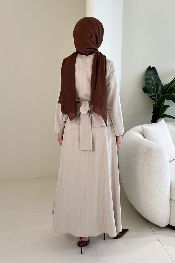 Gold Düğme Detaylı Etek Takım - Camel - 8