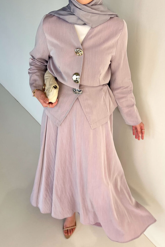 Gold Düğme Detaylı Etek Takım - Gül kurusu - İKOL (2)