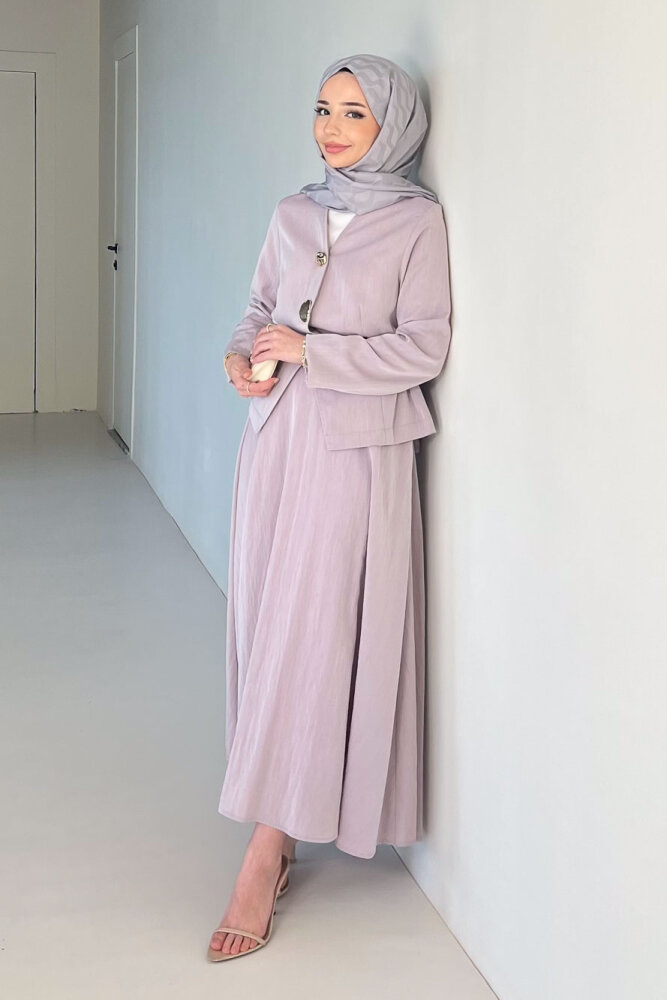 Gold Düğme Detaylı Etek Takım - Gül kurusu - İKOL (4)