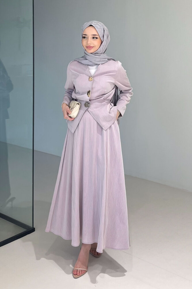 Gold Düğme Detaylı Etek Takım - Gül kurusu - İKOL (1)