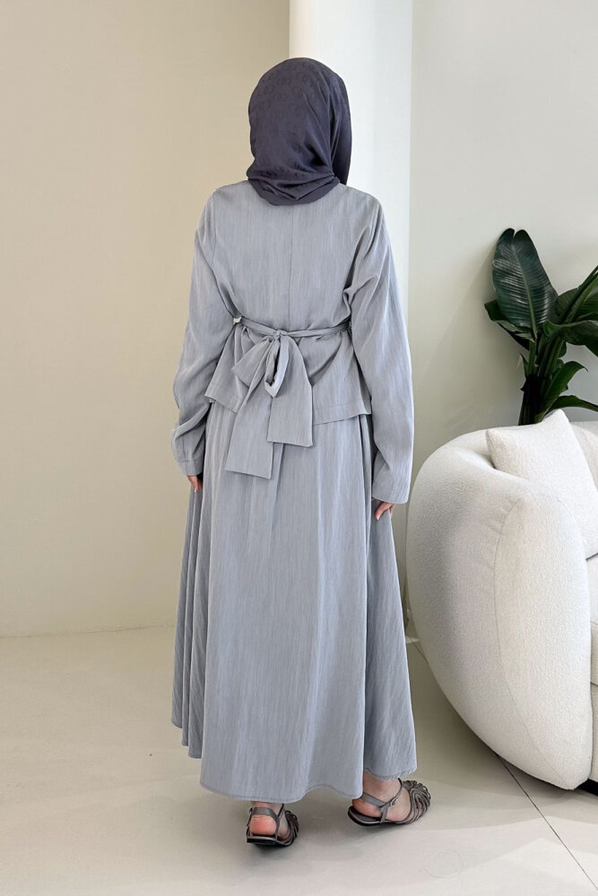 Gold Düğme Detaylı Etek Takım - İndigo - 10