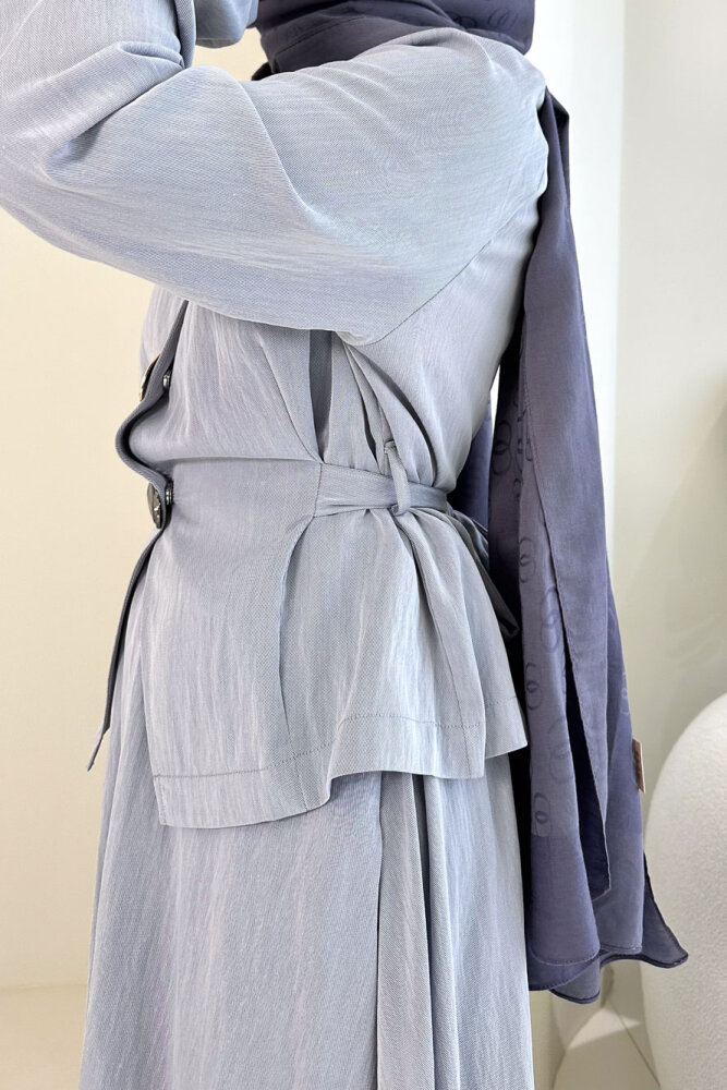 Gold Düğme Detaylı Etek Takım - İndigo - 7