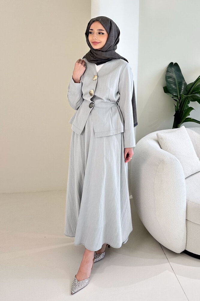 Gold Düğme Detaylı Etek Takım - Mint Yeşili - İKOL (1)