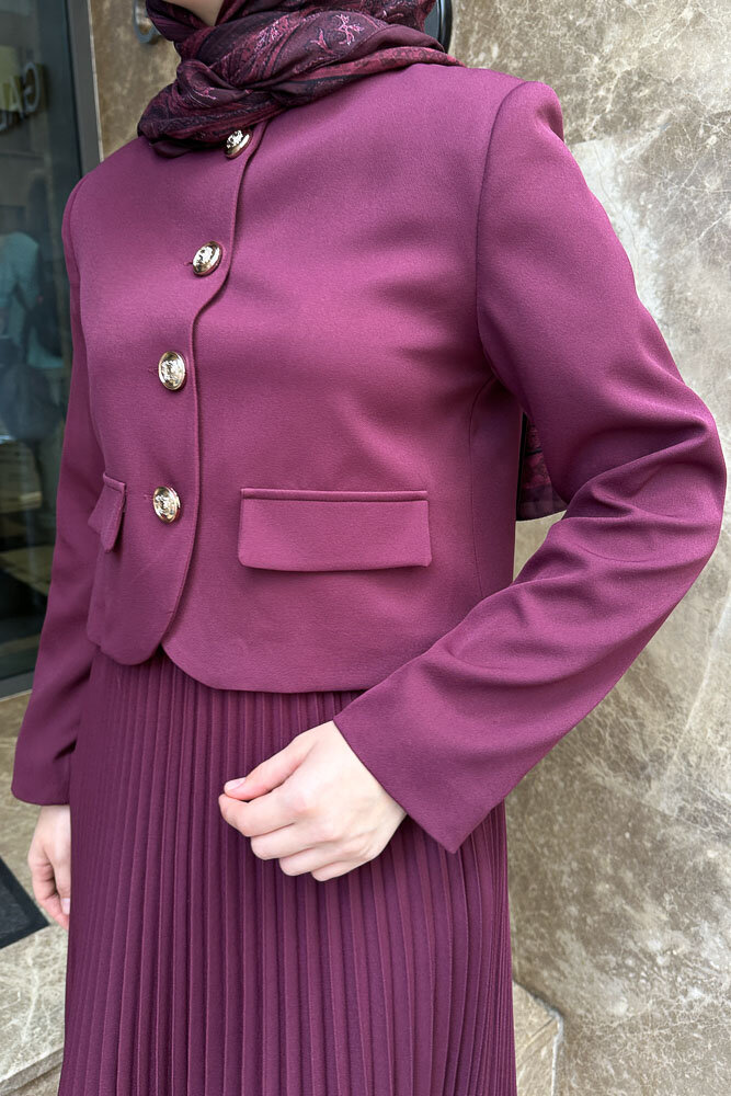 Gold Düğmeli Şık Etek Takım - Burgonya - HENZA (3)