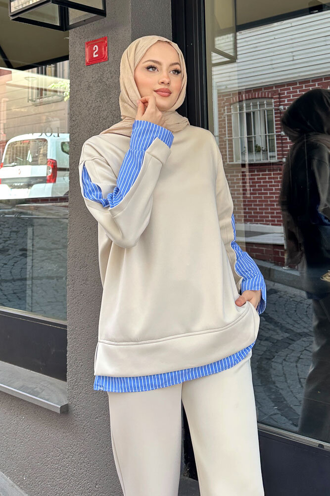 Gömlek Detaylı Scuba Takım - Bej - 2