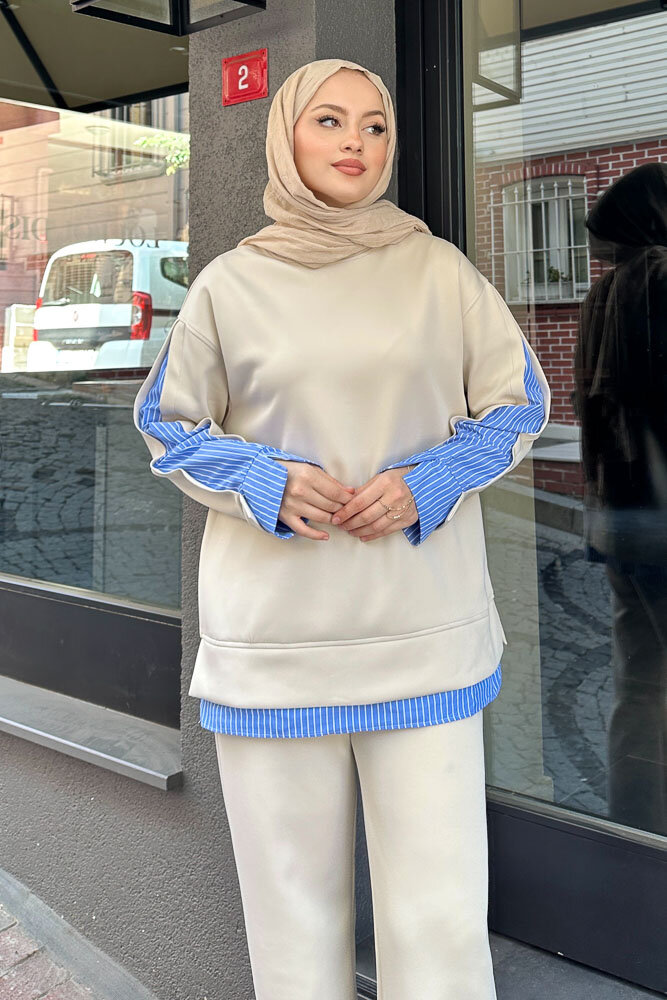 Gömlek Detaylı Scuba Takım - Bej - 7