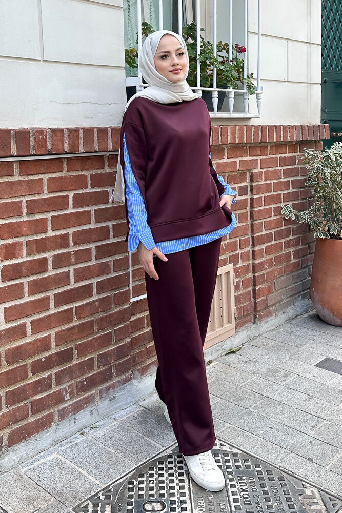 Gömlek Detaylı Scuba Takım - Bordo 