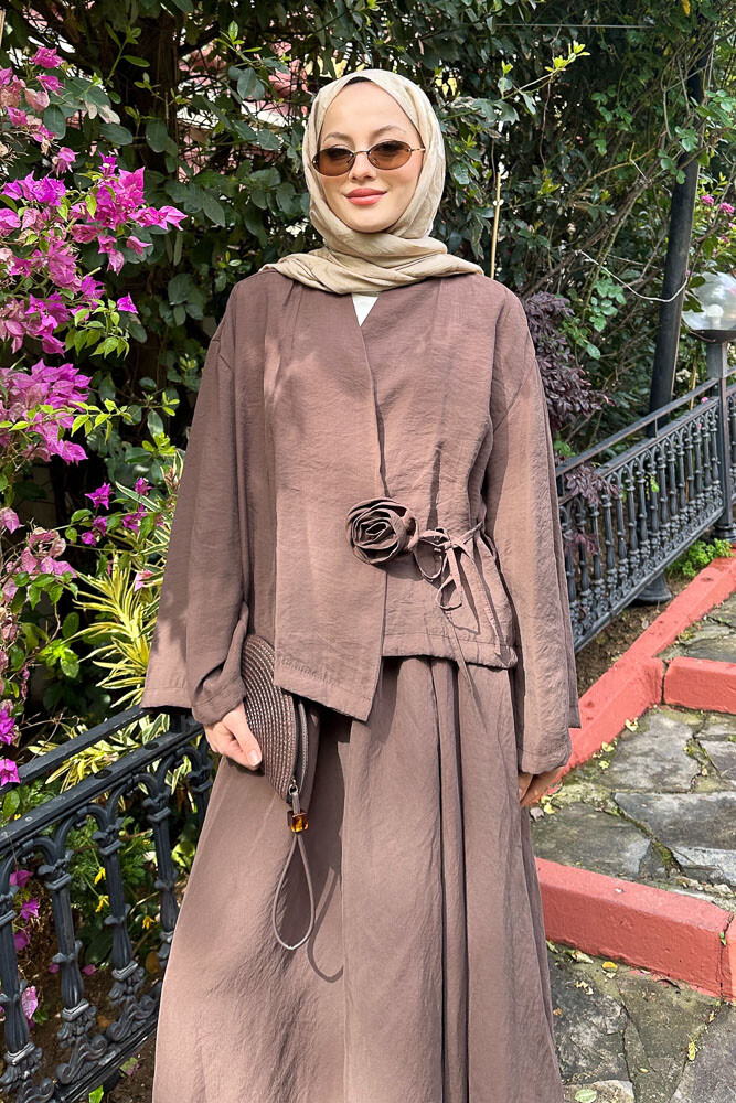 Güllü Modal Takım - Kahverengi - 5