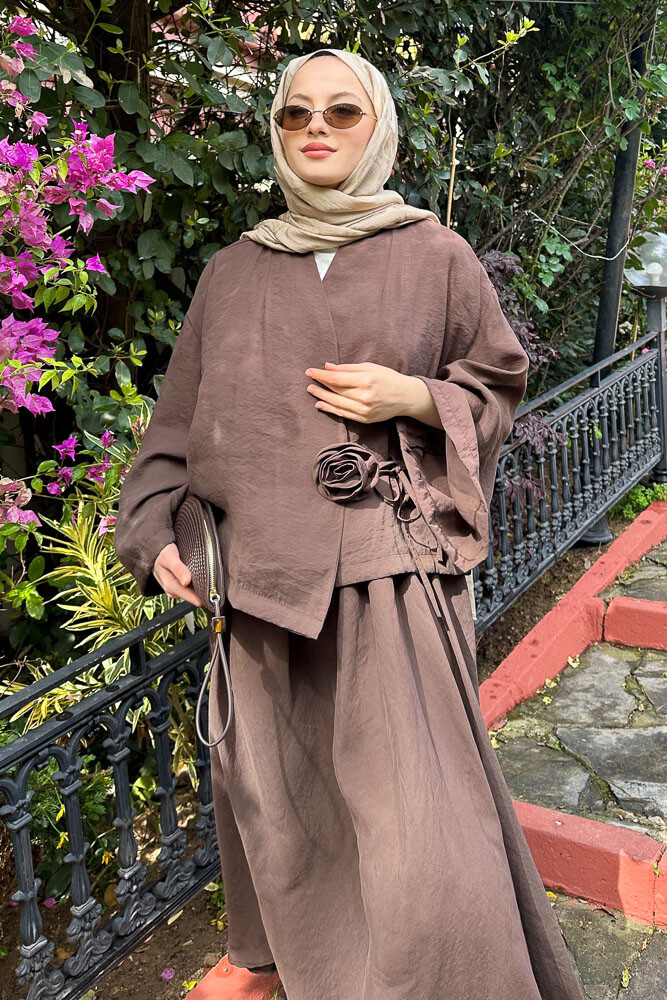Güllü Modal Takım - Kahverengi - 2
