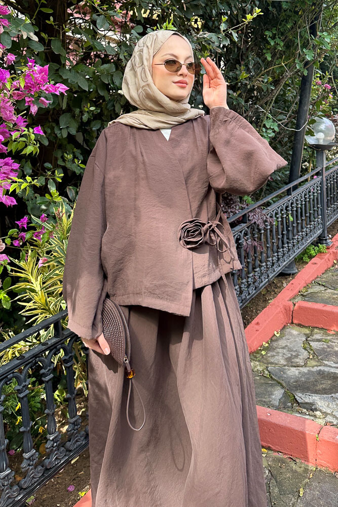 Güllü Modal Takım - Kahverengi - 4