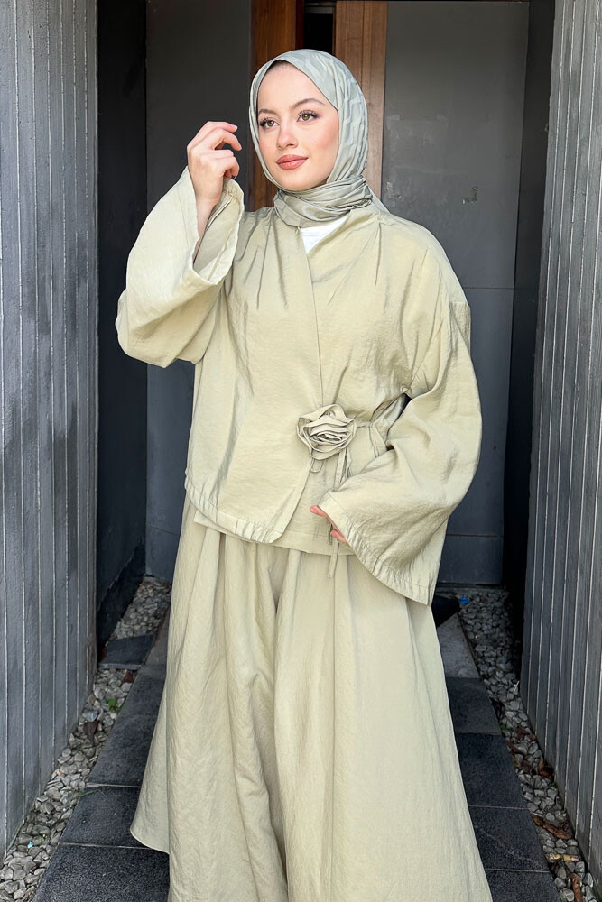 Güllü Modal Takım - Küf Yeşili - 3