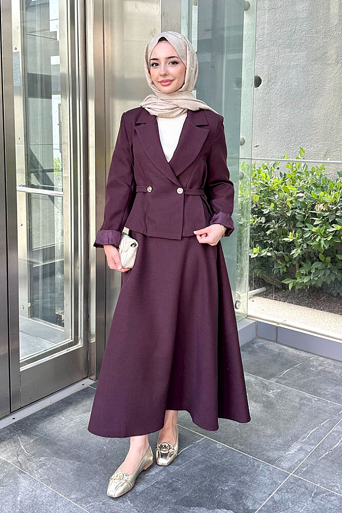 Harper Kruvaze Gold Detaylı Takım - Bordo 
