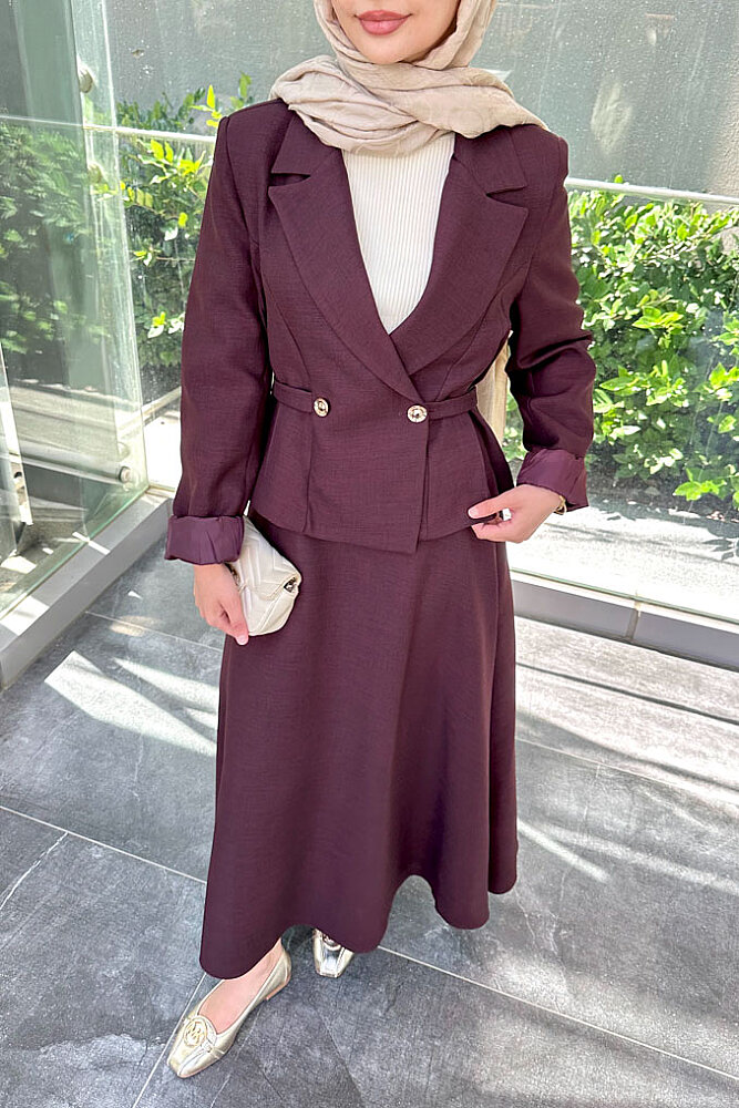 Harper Kruvaze Gold Detaylı Takım - Bordo - 4