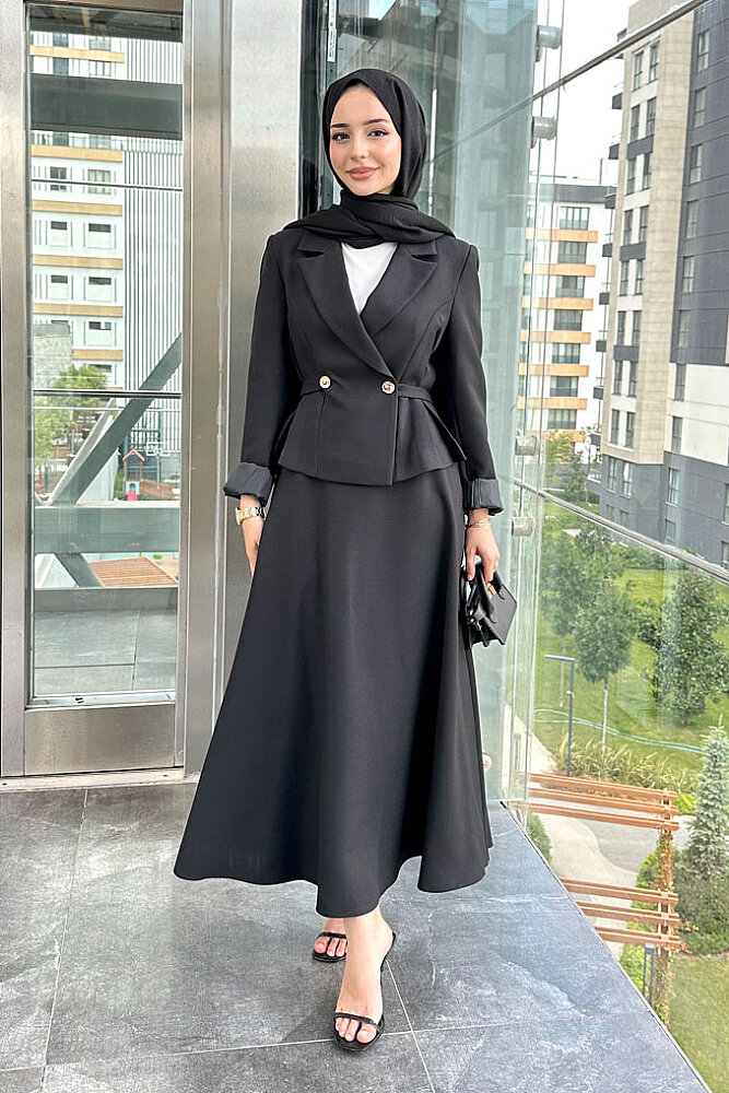 Harper Kruvaze Gold Detaylı Takım - Siyah - 1