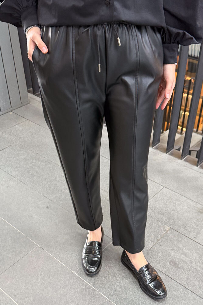 Havuç Form Deri Pantolon - Siyah - İKOL (4)