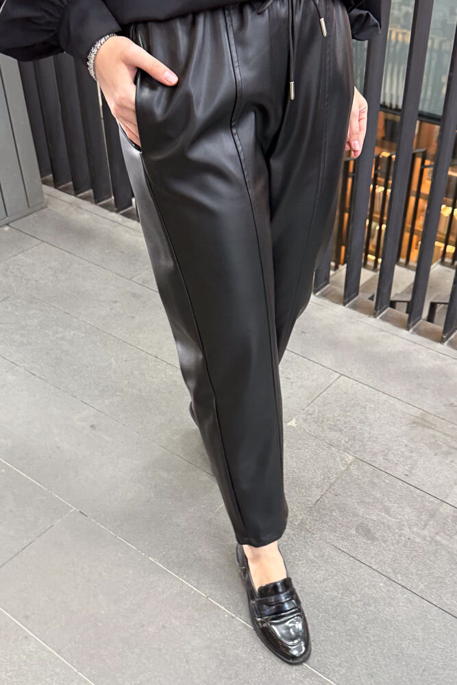 Havuç Form Deri Pantolon - Siyah - İKOL (2)