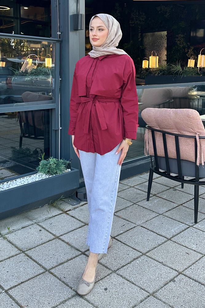 Hilda Rüzgarlıklı Gömlek - Bordo - 5