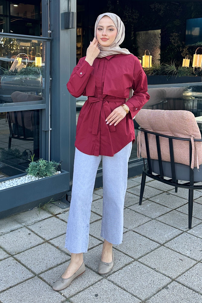 Hilda Rüzgarlıklı Gömlek - Bordo - 2