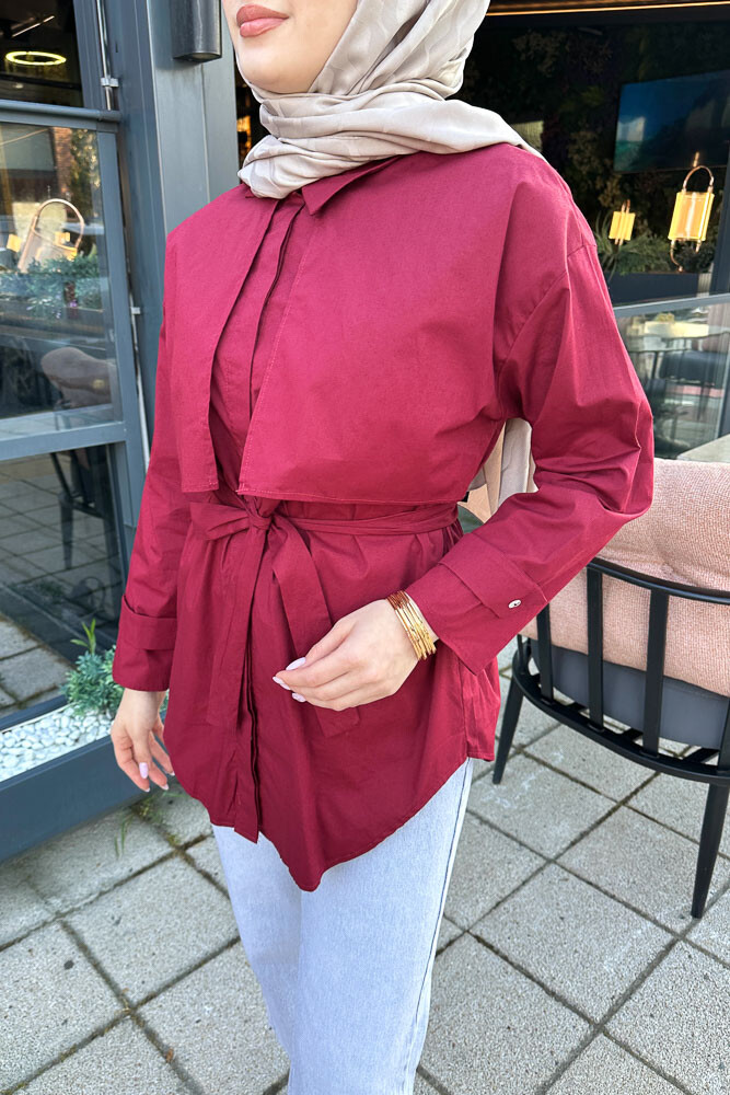 Hilda Rüzgarlıklı Gömlek - Bordo - 6