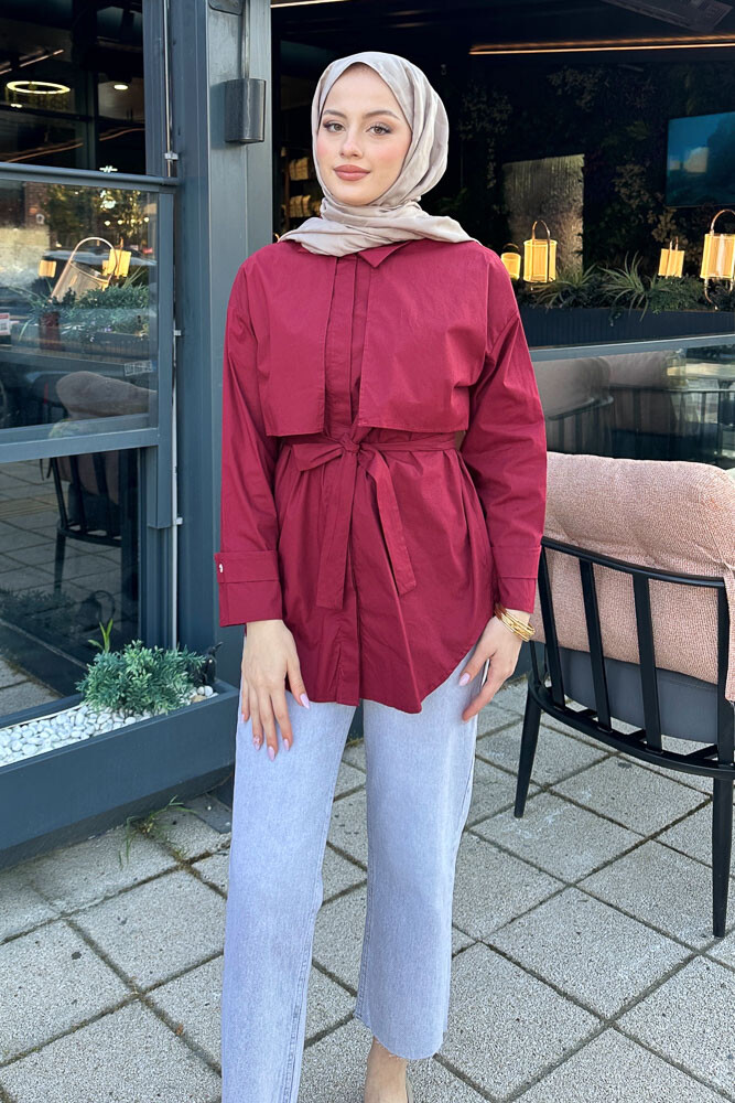 Hilda Rüzgarlıklı Gömlek - Bordo - 1