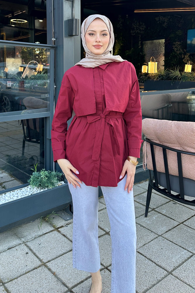 Hilda Rüzgarlıklı Gömlek - Bordo - 7