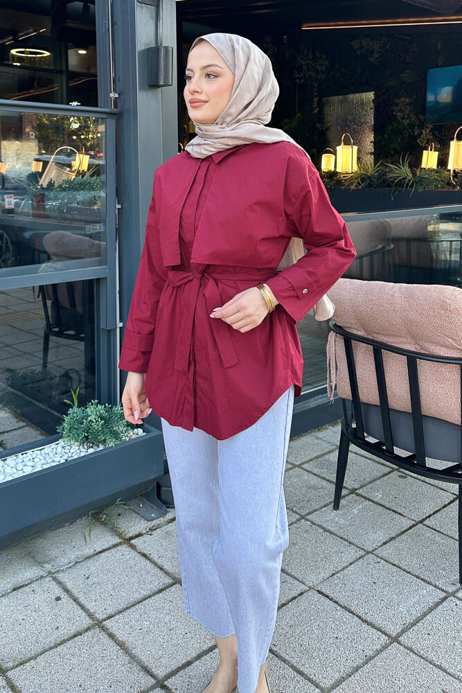 Hilda Rüzgarlıklı Gömlek - Bordo - 3