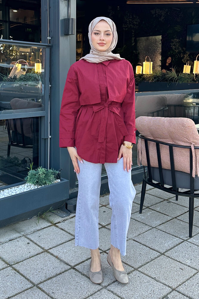 Hilda Rüzgarlıklı Gömlek - Bordo - 4