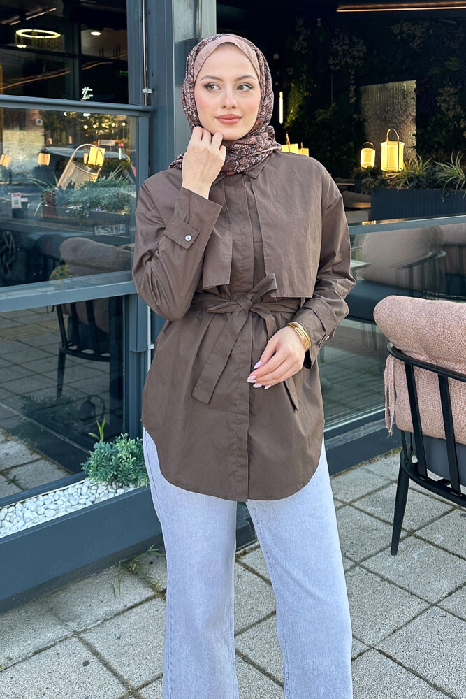 Hilda Rüzgarlıklı Gömlek - Kahverengi - 6