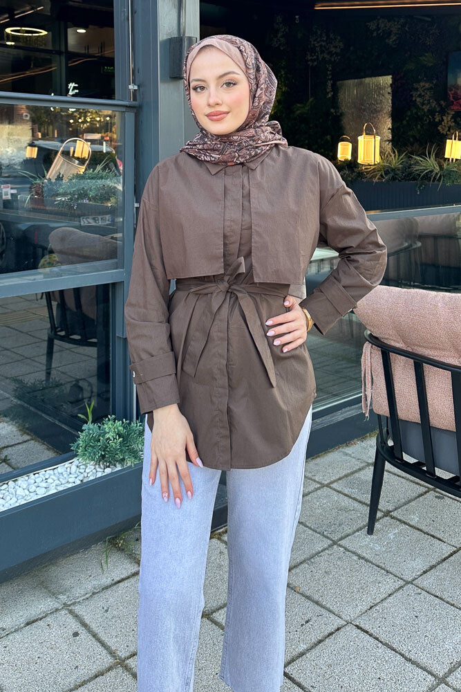 Hilda Rüzgarlıklı Gömlek - Kahverengi - 3
