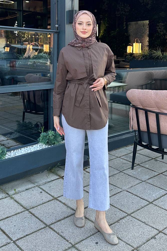 Hilda Rüzgarlıklı Gömlek - Kahverengi - 5