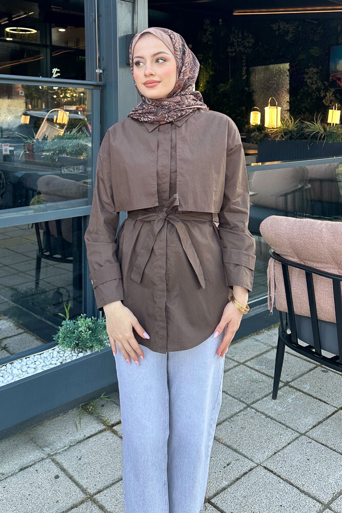 Hilda Rüzgarlıklı Gömlek - Kahverengi - 2
