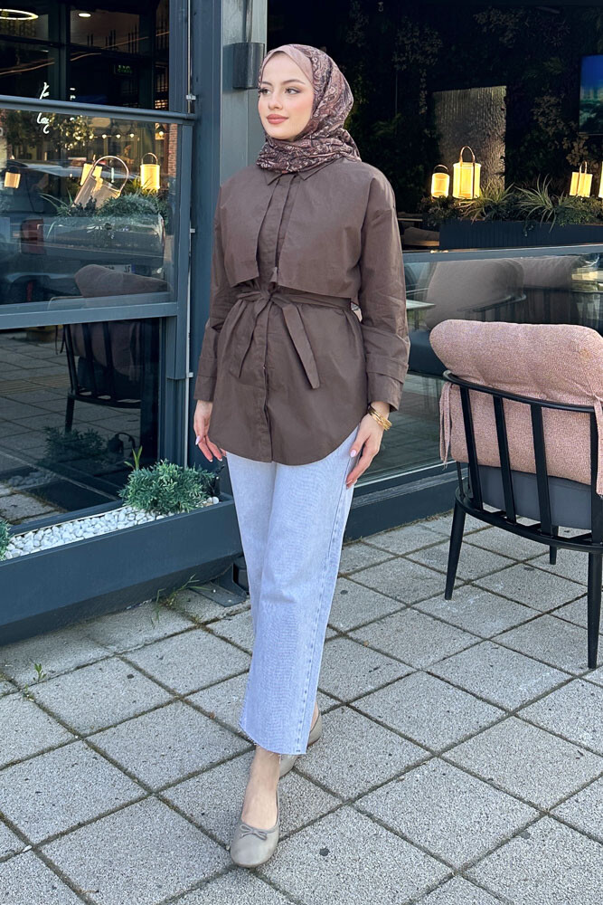 Hilda Rüzgarlıklı Gömlek - Kahverengi - 4
