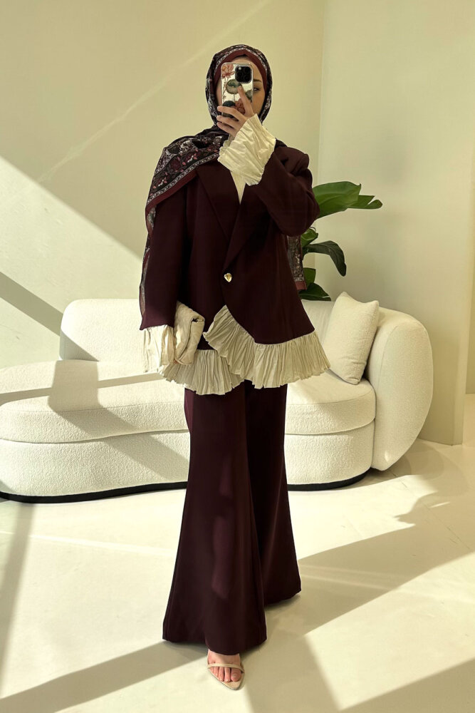 Hürrema Plise Garnili Takım - Kahverengi - HEWES (0)