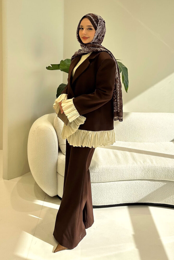 Hürrema Plise Garnili Takım - Kahverengi - HEWES (4)