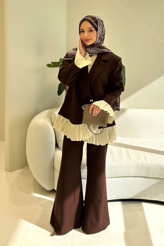 Hürrema Plise Garnili Takım - Kahverengi - HEWES (1)