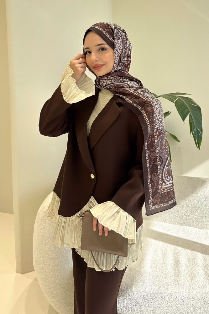 Hürrema Plise Garnili Takım - Kahverengi - 8