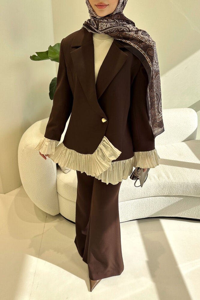 Hürrema Plise Garnili Takım - Kahverengi - HEWES (5)