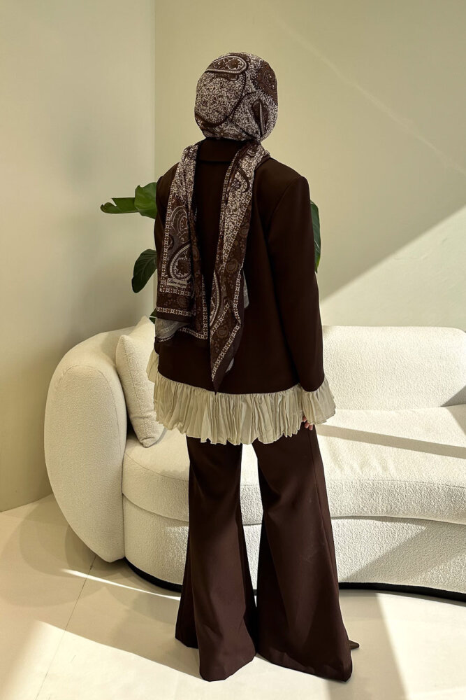 Hürrema Plise Garnili Takım - Kahverengi - 9